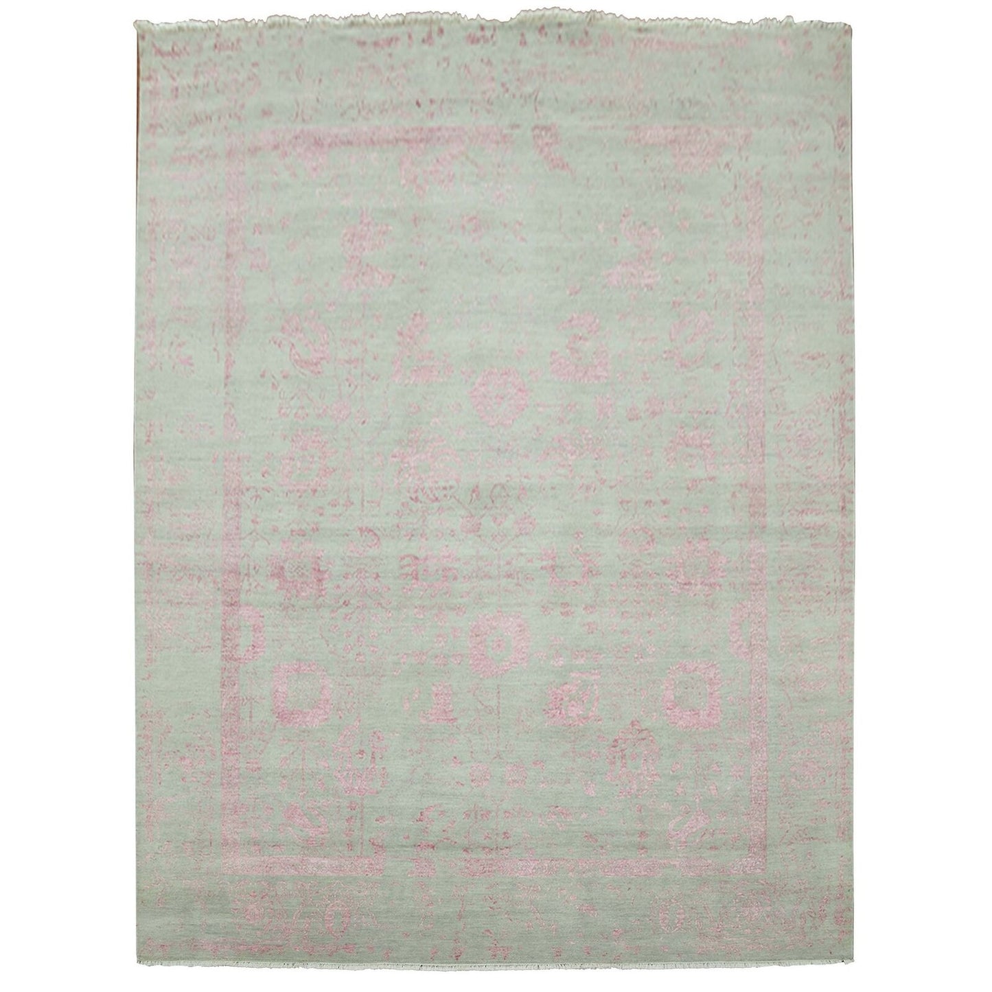 9'X11'10" Gray Broken Zoroastrian Design Wool And Silk Hand Knotted Rug