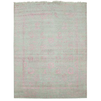 9'X11'10" Gray Broken Zoroastrian Design Wool And Silk Hand Knotted Rug