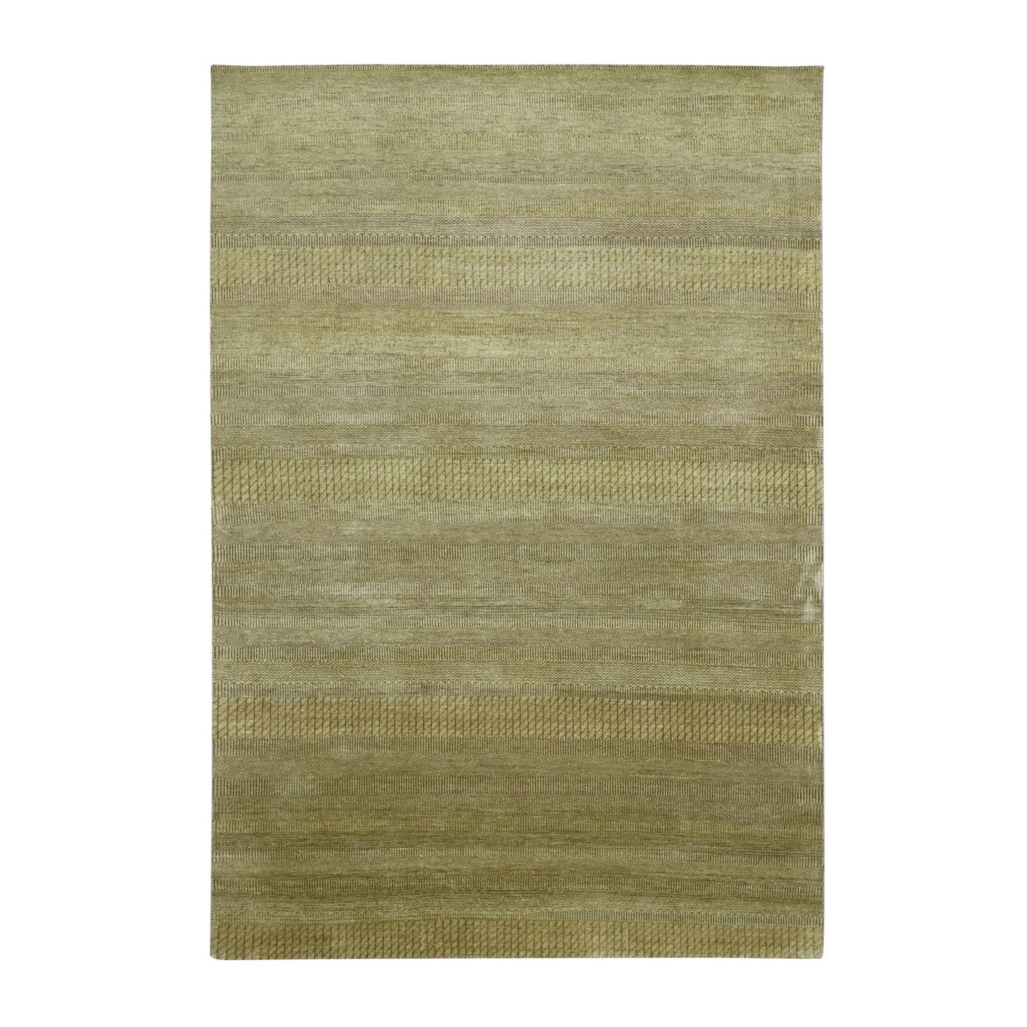 6'1"X9'6" Peanut Brown Modern Grass Design Hand Knotted Wool And Silk Rug