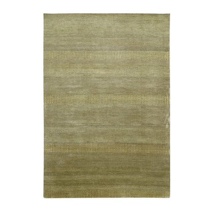6'1"X9'6" Peanut Brown Modern Grass Design Hand Knotted Wool And Silk Rug