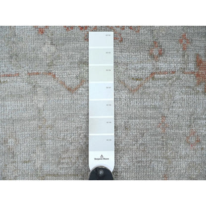 3'x4'10" Light Gray Afghan Angora Oushak Leaf Design Hand Knotted Wool Rug
