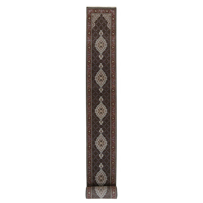 2'4"X27'1" Black Hand Knotted Tebraz Mahi Wool And Silk Runner Rug