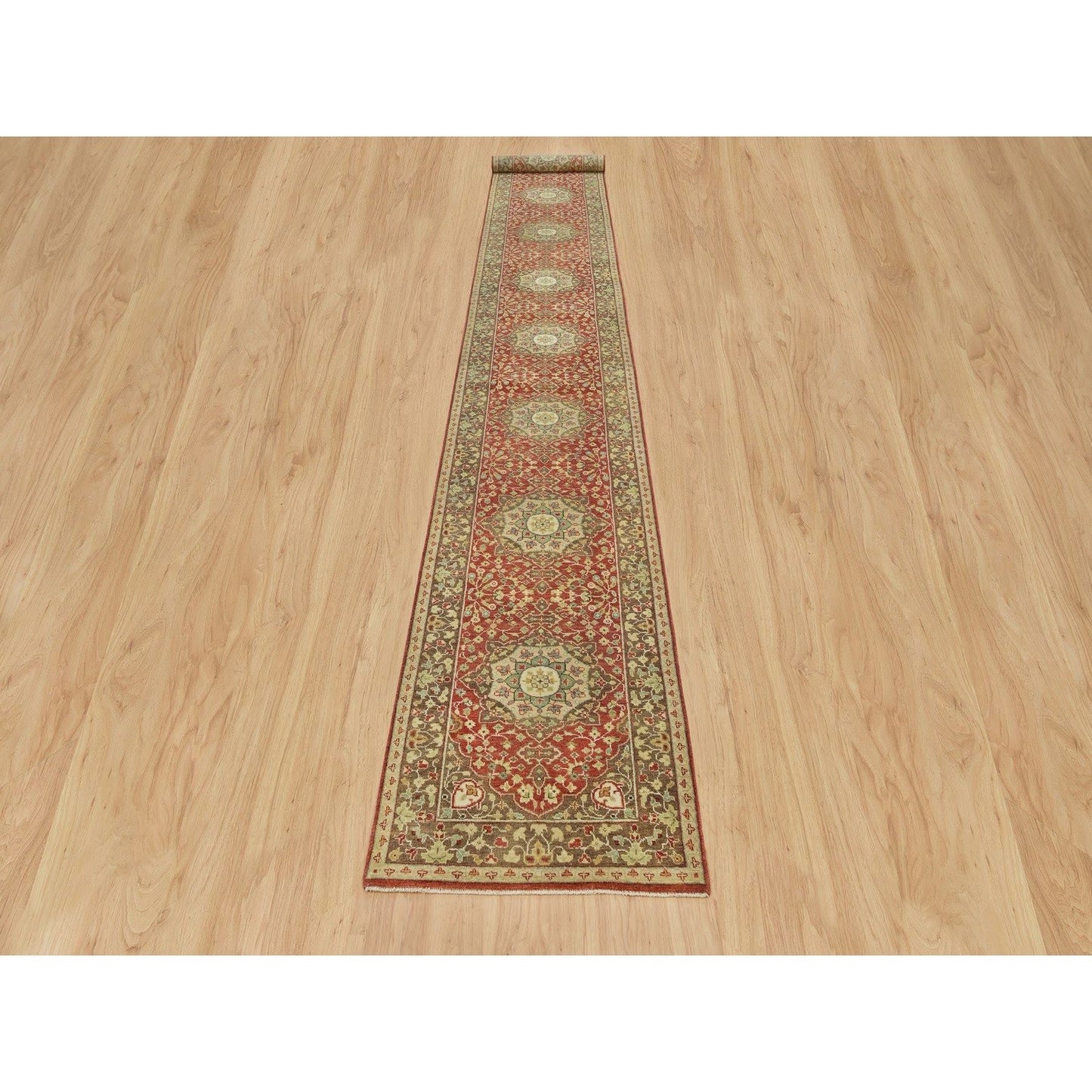 2'7"X18' Red Antiqued Haji Jalili Design Hand Knotted Wool Xl Runner Rug