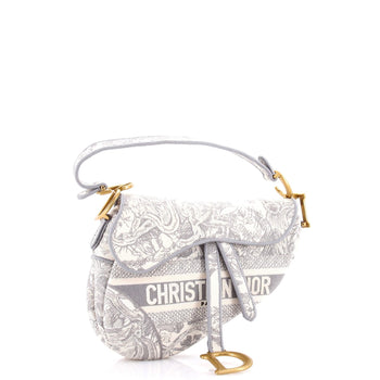 Christian Dior Saddle Bag Logo Embroidered Canvas Medium