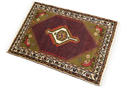 2X3 Ft Hand-Knotted Oriental Rug Animal Floral