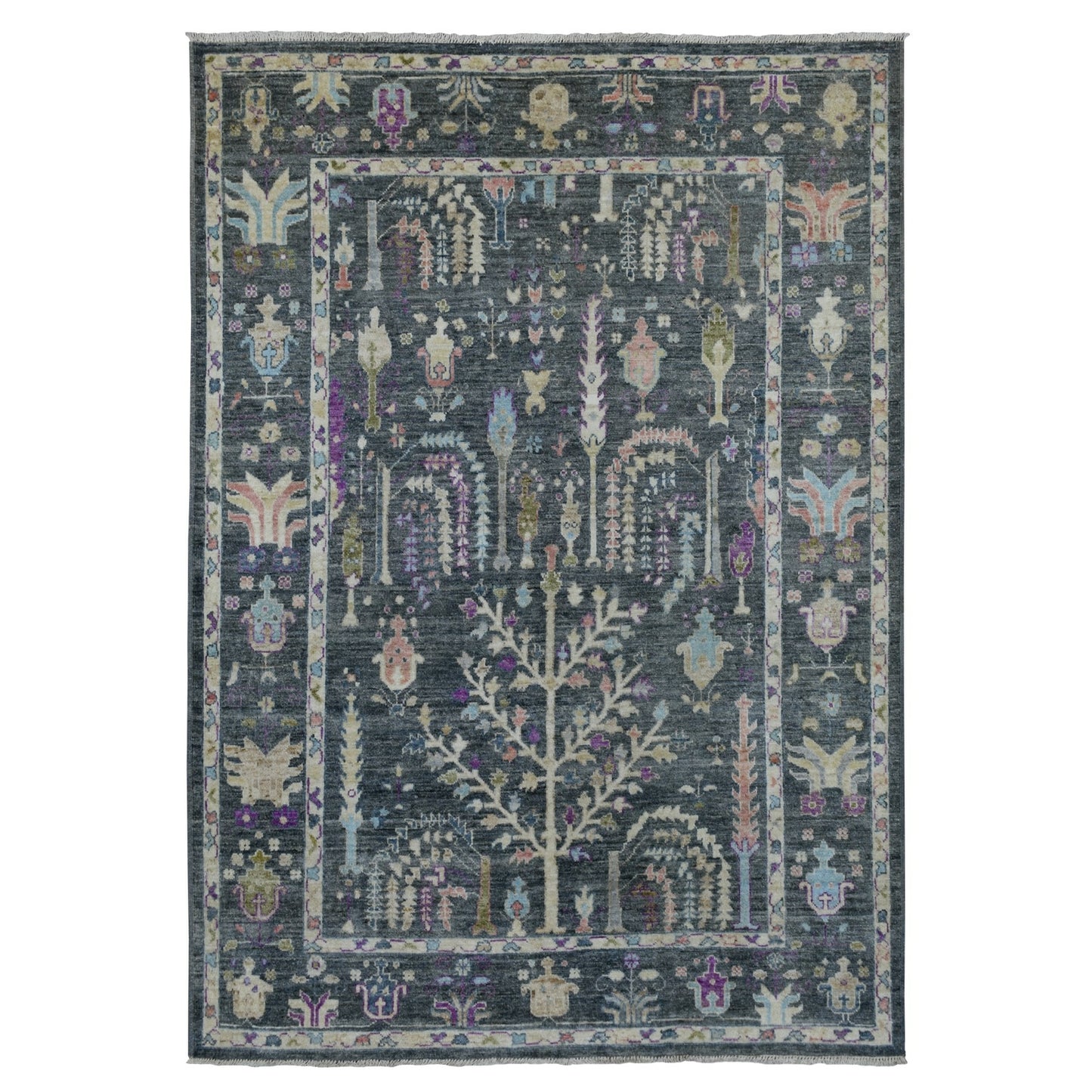 6'4"X8'9" Handmade Angora Oushak Willow Tree Design Soft Velvety Wool Rug