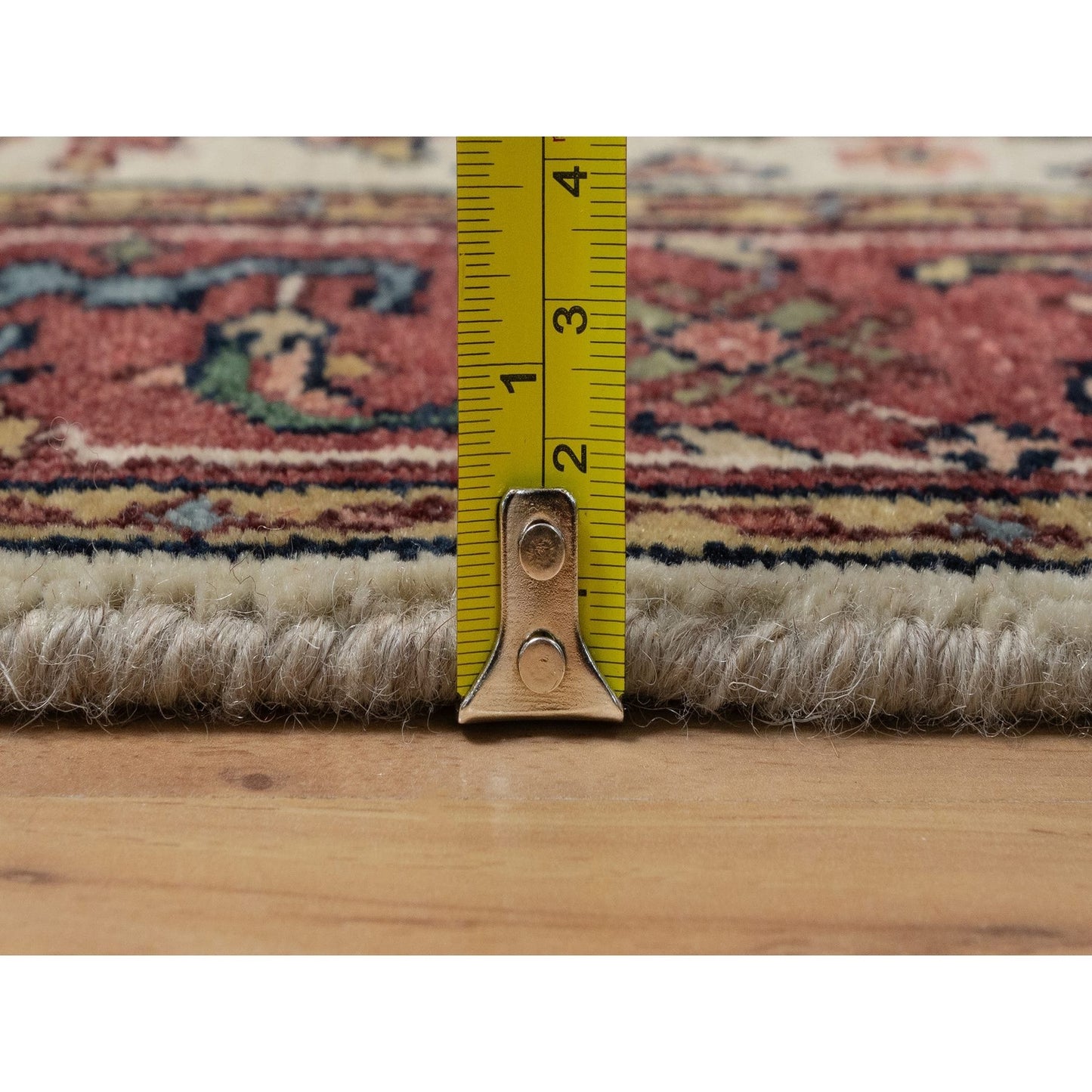 2'8"X14'3" Ivory Antiqued Heris Re-Creation Hand Knotted Wool Runner Rug