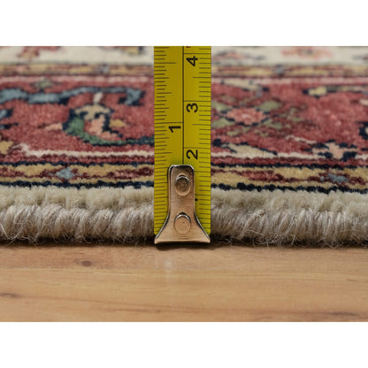 2'8"X14'3" Ivory Antiqued Heris Re-Creation Hand Knotted Wool Runner Rug