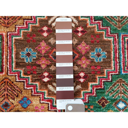2'9"X9'8" Colorful Super Kazak Khorjin Design Wool Handknotted Runner Rug