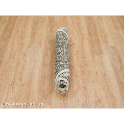 3'4"X3'4" White Mahi 175 Kpsi Wool Hand Knotted Round Rug