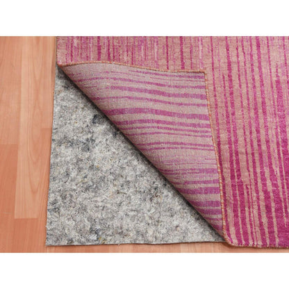 10'X14'3" Pink Natural Wool Hand Knotted Vertical Ombre Design Rug