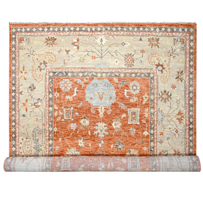 12'X17'8" Orange Wool Hand Knotted Oushak Design Oversize Oriental Rug