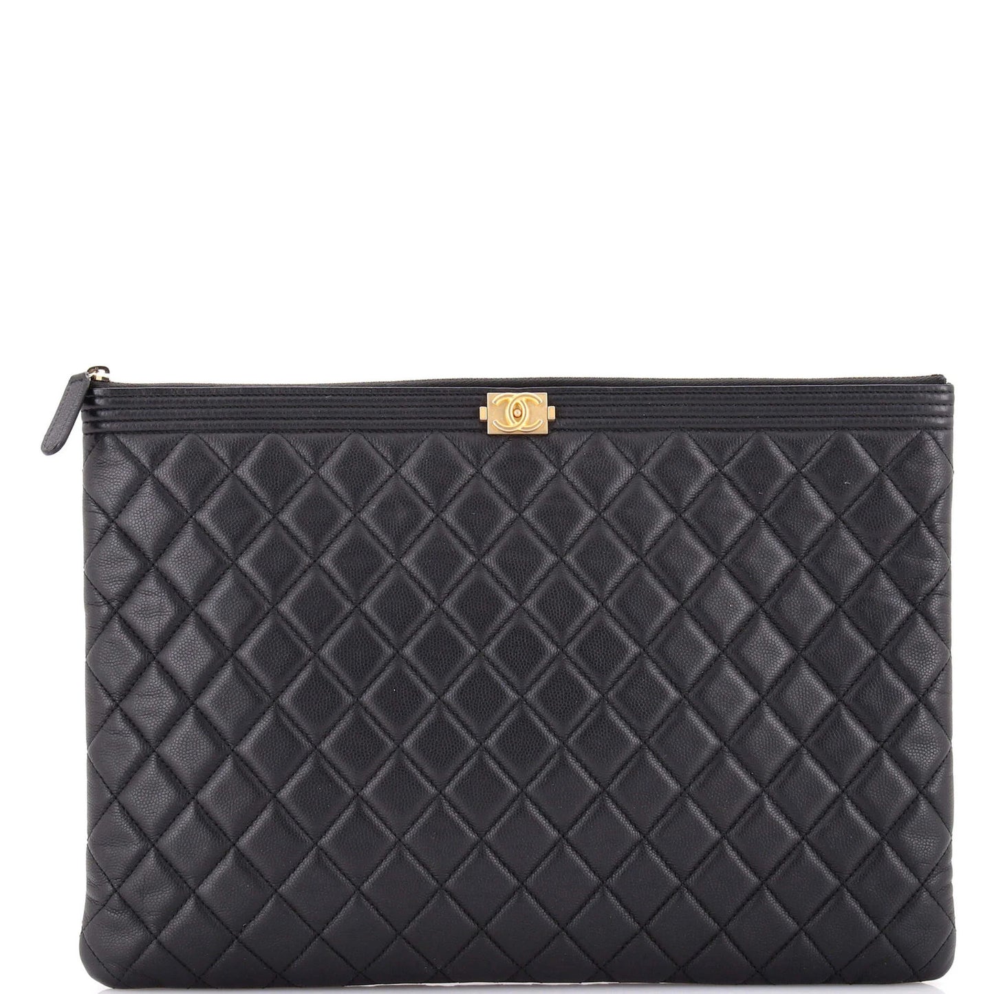 Chanel Boy O Case Clutch Quilted Caviar Large
