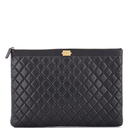 Chanel Boy O Case Clutch Quilted Caviar Large