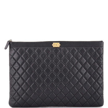 Chanel Boy O Case Clutch Quilted Caviar Large