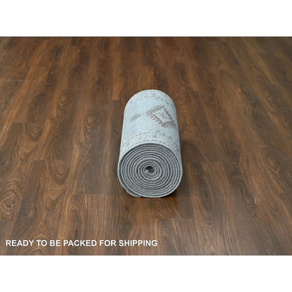 2'7"X19'10" Gray Hand Knotted Pure Wool Zoroastrian Village Xl Runner Rug