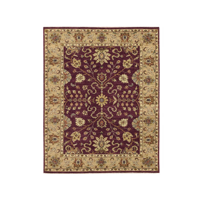5'1"X6'5" Red Agra Ziegler Design Leaf Pattern Hand Knotted Pure Wool Rug