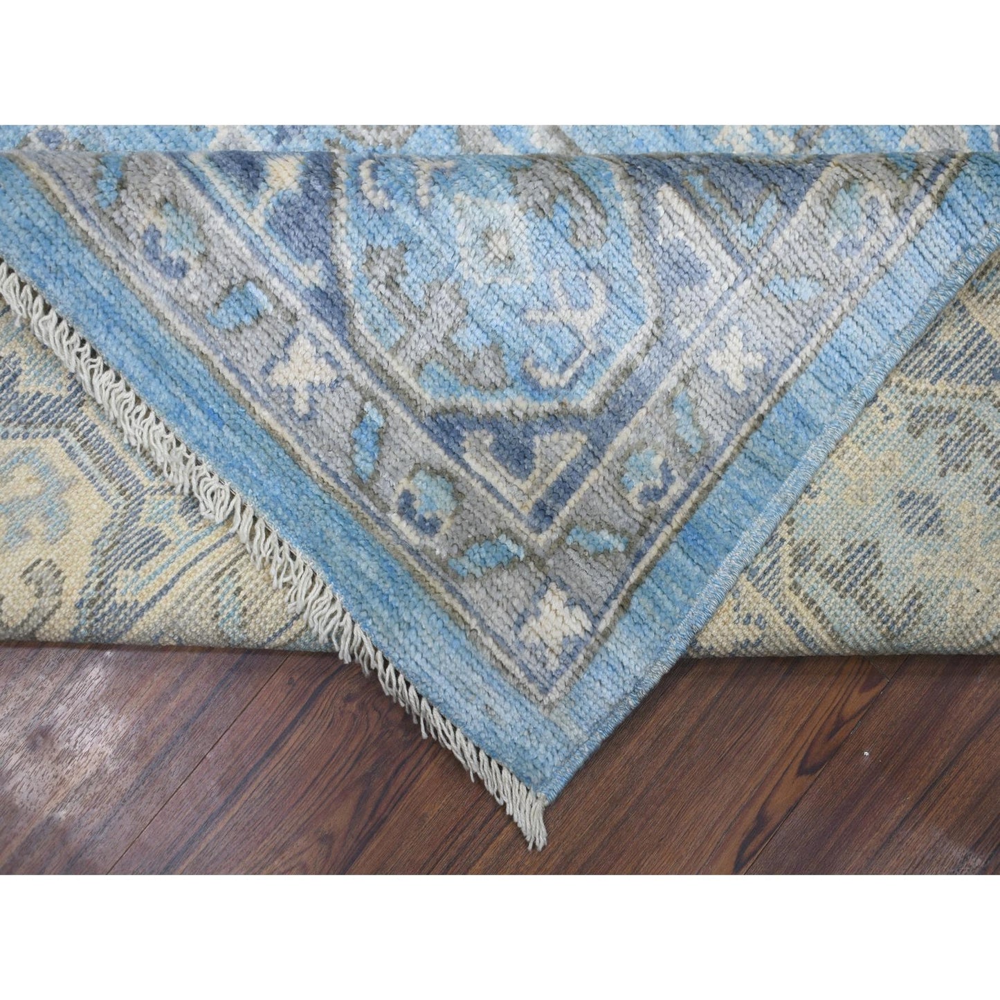 8'X9'6" Blue Hand Knotted Anatolian Village Inspired Wool Rug