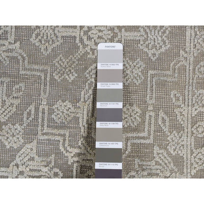 8'10"X12' Gray Silk With Textured Wool Tone On Tone Hand Knotted Rug