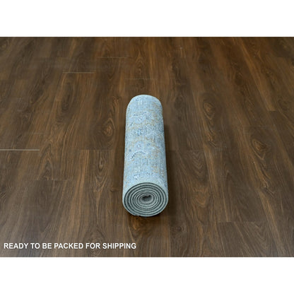 2'7"X8'5" Fossil Gray Oushak Design Hand Knotted Pure Wool Runner Rug