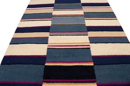Hand-Tufted Multicolored Stripes Rug Modern Kids