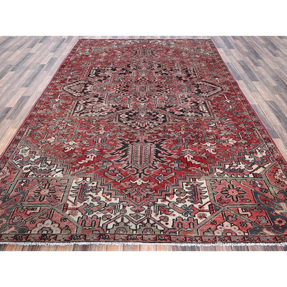 7'6"X10'7" Red Vintage Zoroastrian Heris Wool Hand Knotted Shaved Low Rug