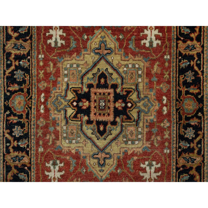 2'6"X12'2" Red Hand Knotted Antiqued Heris Revival Pure Wool Runner Rug