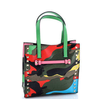 Valentino Garavani Rockstud Open Tote Camo Leather And Canvas Small