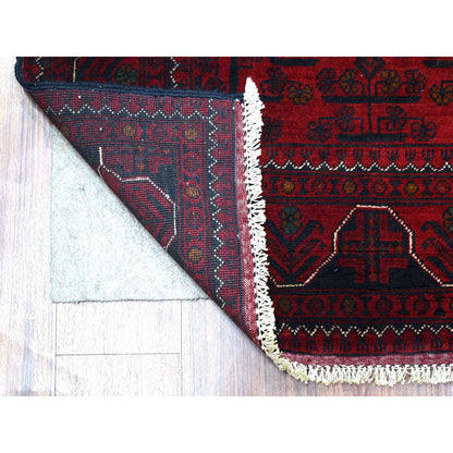 3'X9'6" Red Afghan Khamyab Shiny Wool Hand Knotted Wide Runner Rug