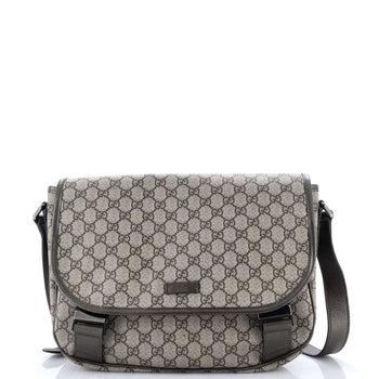 Gucci Double Buckle Messenger Bag Gg Coated Canvas Medium