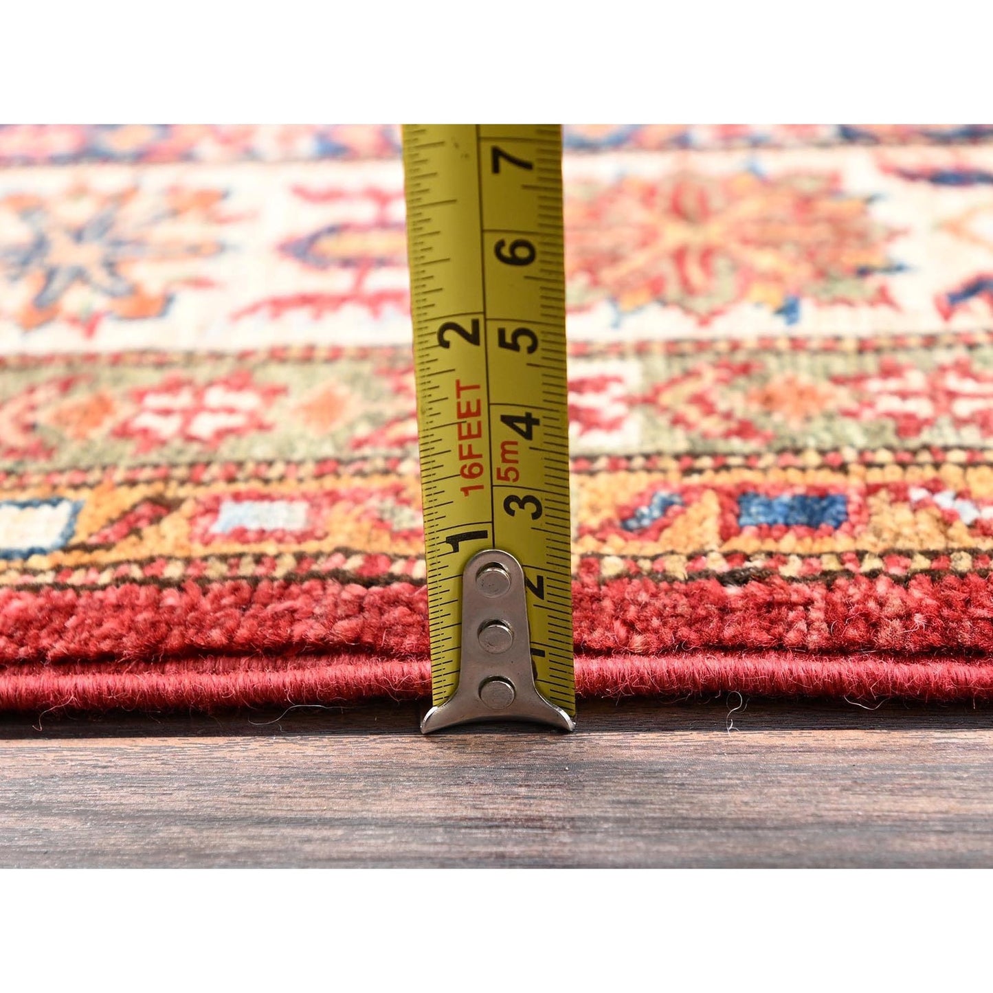 4'3"x6' Red Afghan Super Kazak Medallions Design Hand Knotted Wool Rug