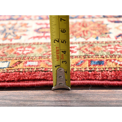 4'3"x6' Red Afghan Super Kazak Medallions Design Hand Knotted Wool Rug