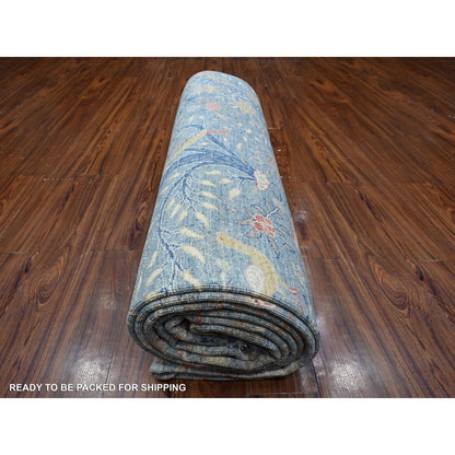 8'1"X16'2" Sea Blue Afghan Peshawar Hand Knotted Gallery Size Runner Rug
