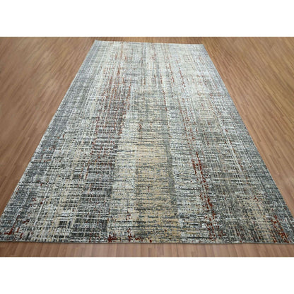 9'X12'3" Anchor Gray With Beige Abstract Design All Wool Hand Knotted Rug