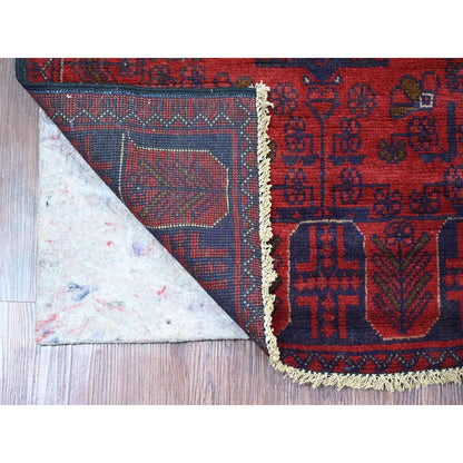2'6"X6'1" Red Andkhoy Geometric Design Soft Wool Hand Knotted Runner Rug