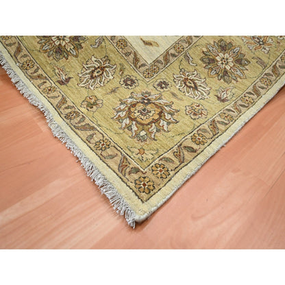 6'6"X8' Ivory Agra With Ziegler Design Leaf Pattern Hand Knotted Wool Rug