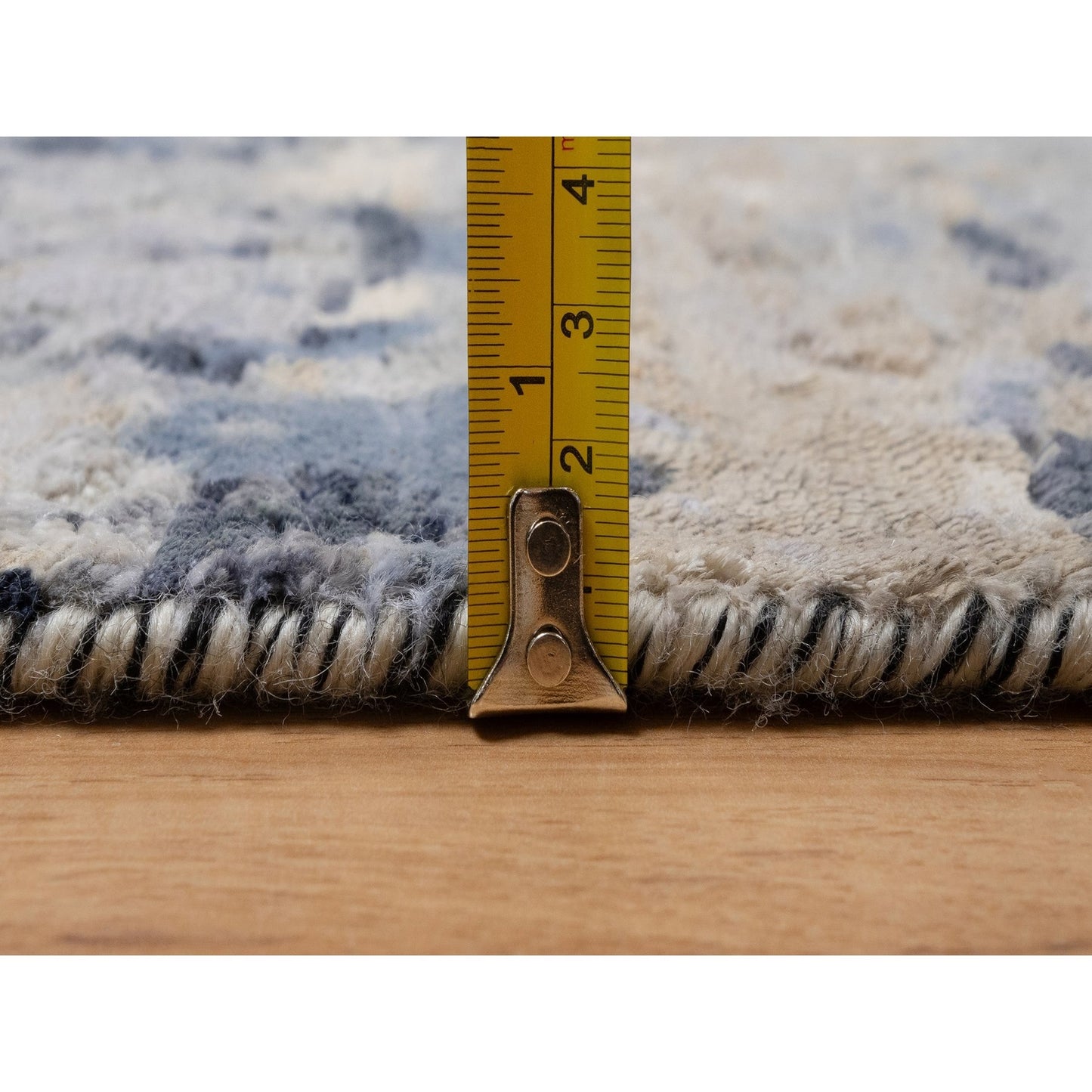 2'7"X8' Pewter Gray Modern Abstract Wool And Silk Hand Knotted Runner Rug