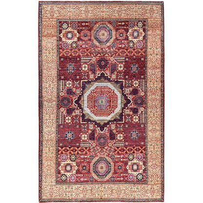 5'9"X9'7" Vermilion Red Hand Knotted Mamluk Design 200 Kpsi Pure Wool Rug