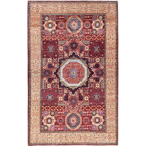 5'9"X9'7" Vermilion Red Hand Knotted Mamluk Design 200 Kpsi Pure Wool Rug