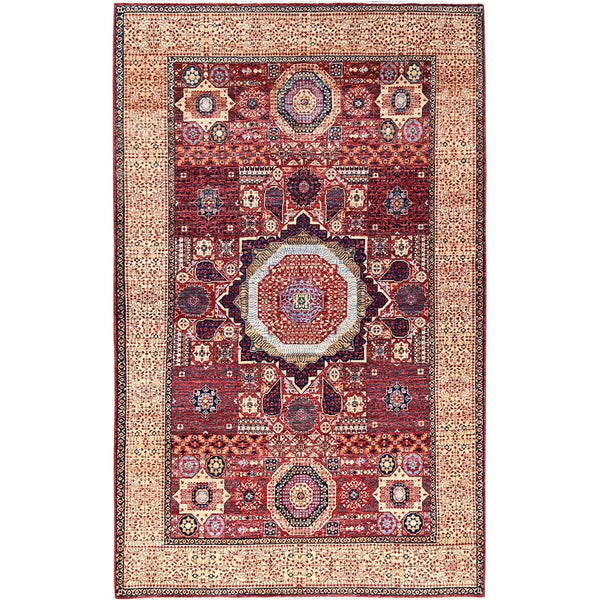 5'9"X9'7" Vermilion Red Hand Knotted Mamluk Design 200 Kpsi Pure Wool Rug