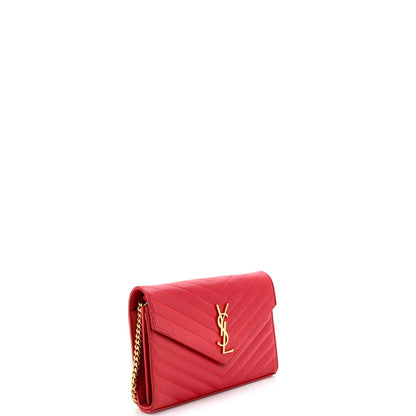 Saint Laurent Classic Monogram Wallet On Chain Matelasse Chevron Leather Medium