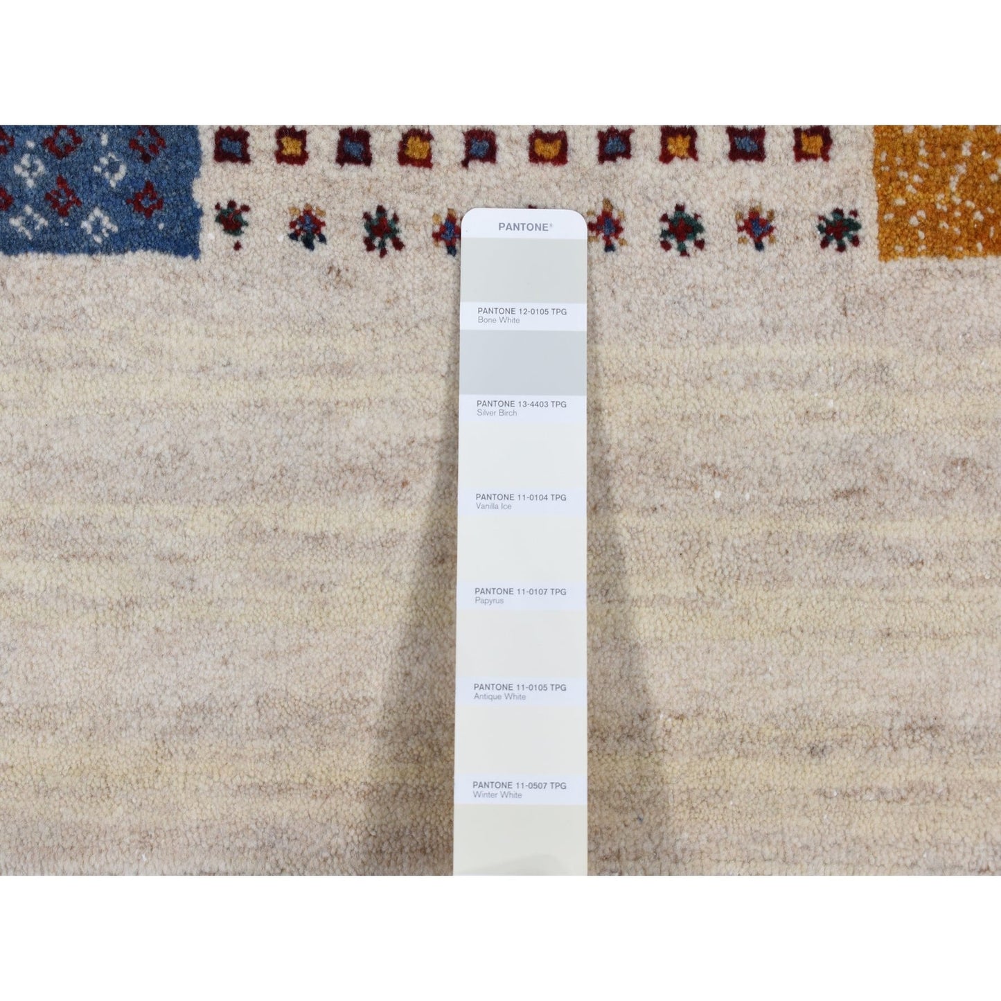 8'3"X9'9" Ivory Zoroastrian Wool Hand Made Gabbeh Patchwork Design Rug