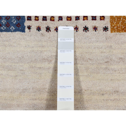 8'3"X9'9" Ivory Zoroastrian Wool Hand Made Gabbeh Patchwork Design Rug