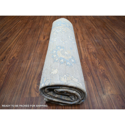 8'X10' Cloud Gray Wool Hand Knotted Finer Peshawar Rug