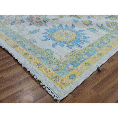 10'1"X14' Daisy Ivory Hand Knotted Oushak Weave And Design Pure Wool Rug
