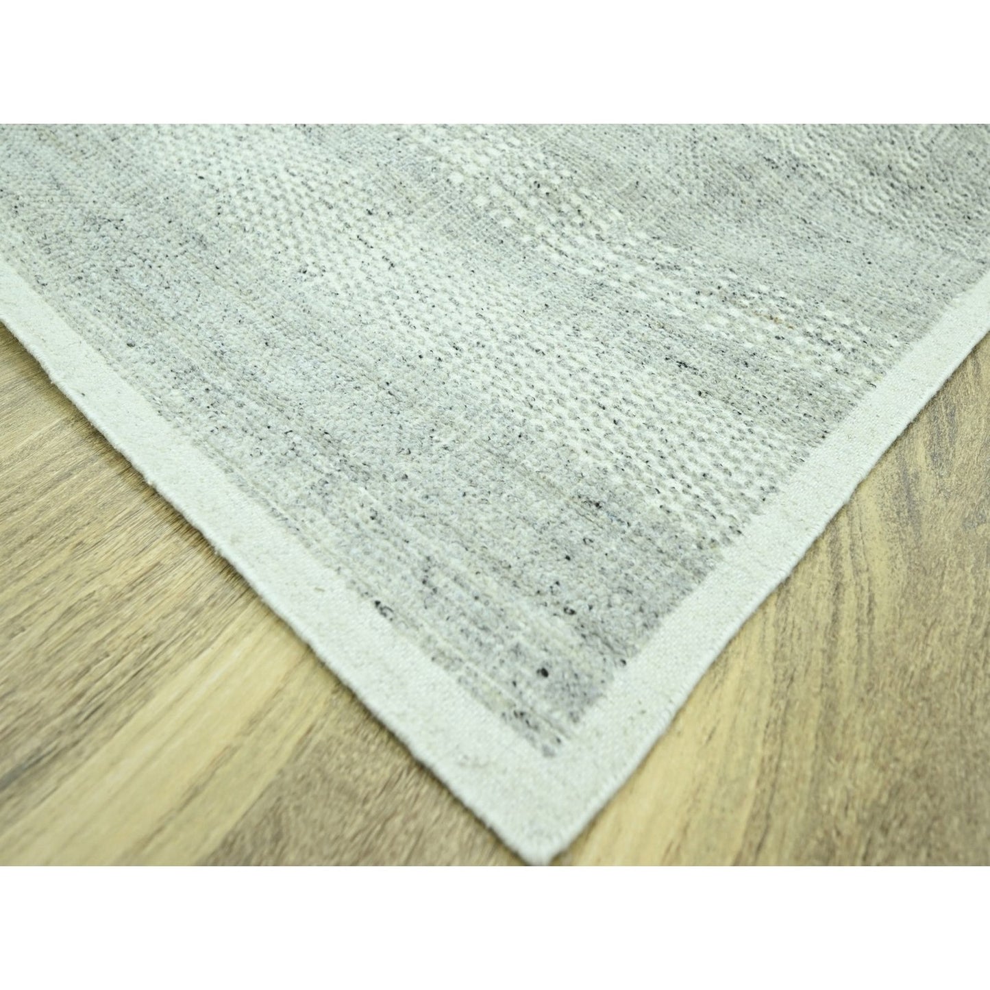 10'1"X13'9" Gray Wool Rug Distressed & Oxidized Grass Design Hand Knotted