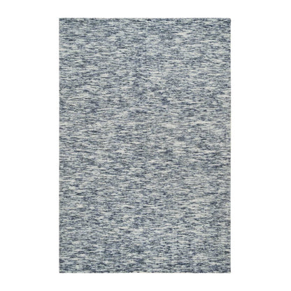 6'1"X9'1" Blue Modern Striae Design Pure Wool Hand Loomed Oriental Rug