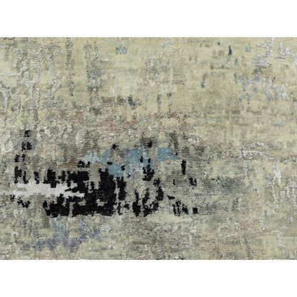 2'6"X7'9" Silver,Blue Wool-Silk Abstract Design Hand Knotted Runner Rug