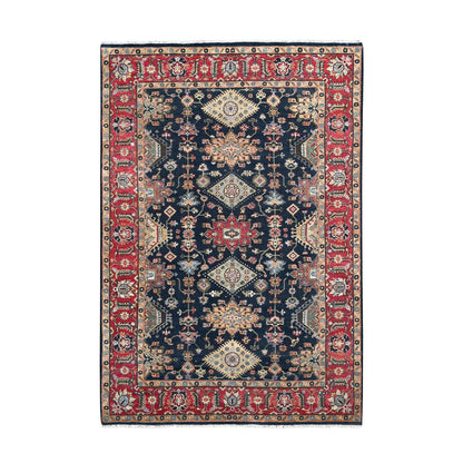 6'X9' Retro Black Hand Knotted Karjihooz Design Natural Wool Oriental Rug