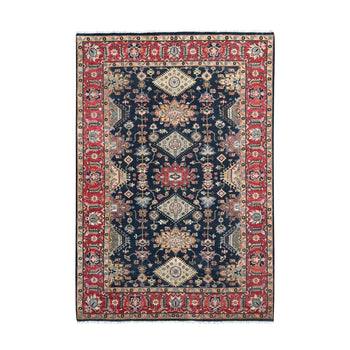 6'X9' Retro Black Hand Knotted Karjihooz Design Natural Wool Oriental Rug